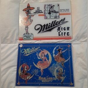 Vintage Bundle Miller High Life Beer Glass Sign Cutting Board Advertisement 80s